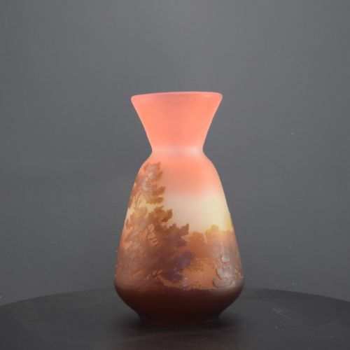 GALLE CAMEO GLASS VASE BROWN PEACH LANDSCAPE DESIGN C1905 - ADDITIONAL PHOTO 1