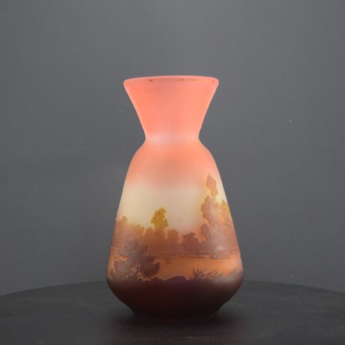 GALLE CAMEO GLASS VASE BROWN PEACH LANDSCAPE DESIGN C1905 - ADDITIONAL PHOTO 3