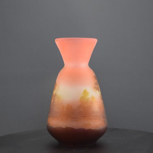 GALLE CAMEO GLASS VASE BROWN PEACH LANDSCAPE DESIGN C1905 - ADDITIONAL PHOTO 5