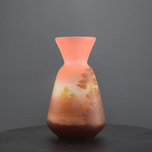 GALLE CAMEO GLASS VASE BROWN PEACH LANDSCAPE DESIGN C1905 - ADDITIONAL PHOTO 6