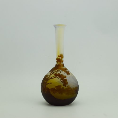 Emile Galle Cameo Glass Landscape Banjo Vase C1910