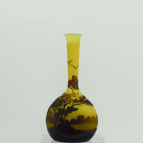 GALLE LANDSCAPE BANJO CAMEO GLASS VASE C1910