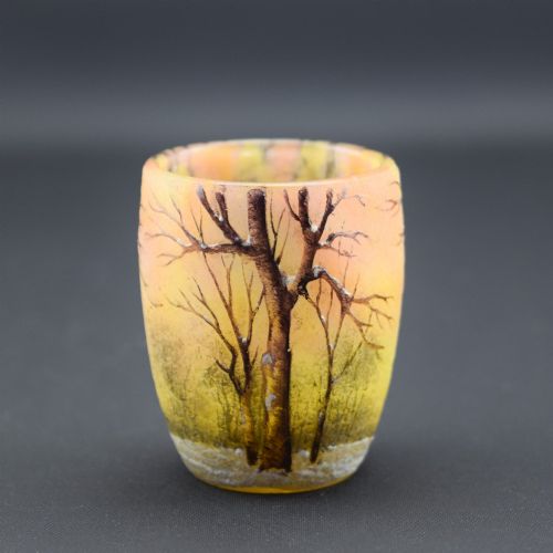 Daum Enamelled Miniature Cameo Glass Winter Landscape Vase C1900
