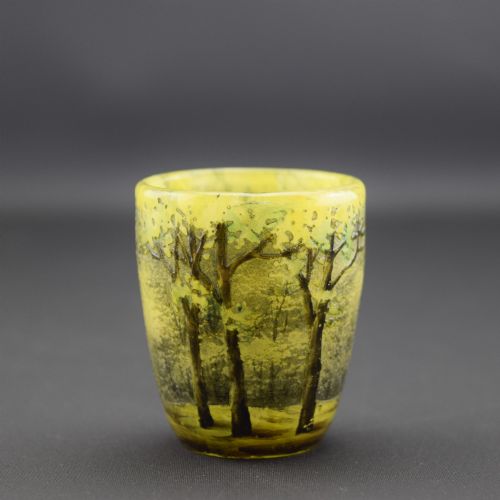 Daum Enamelled Miniature Cameo Glass Summer Scene Vase C1900