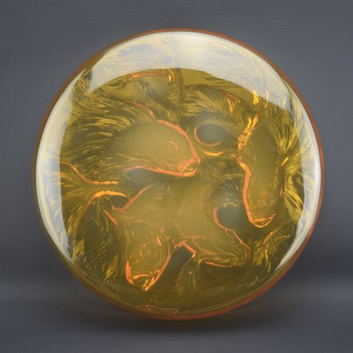 Rene Lalique Amber Opalescent Cyprins Box C1921