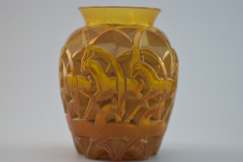 Rene Lalique Chamois Amber Glass Vase