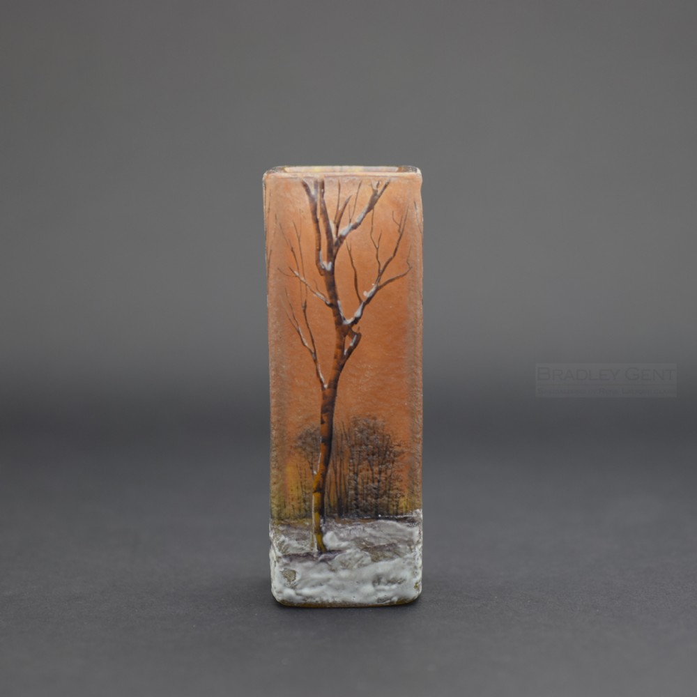 Daum enameled & acid etched winter scene vase C1900