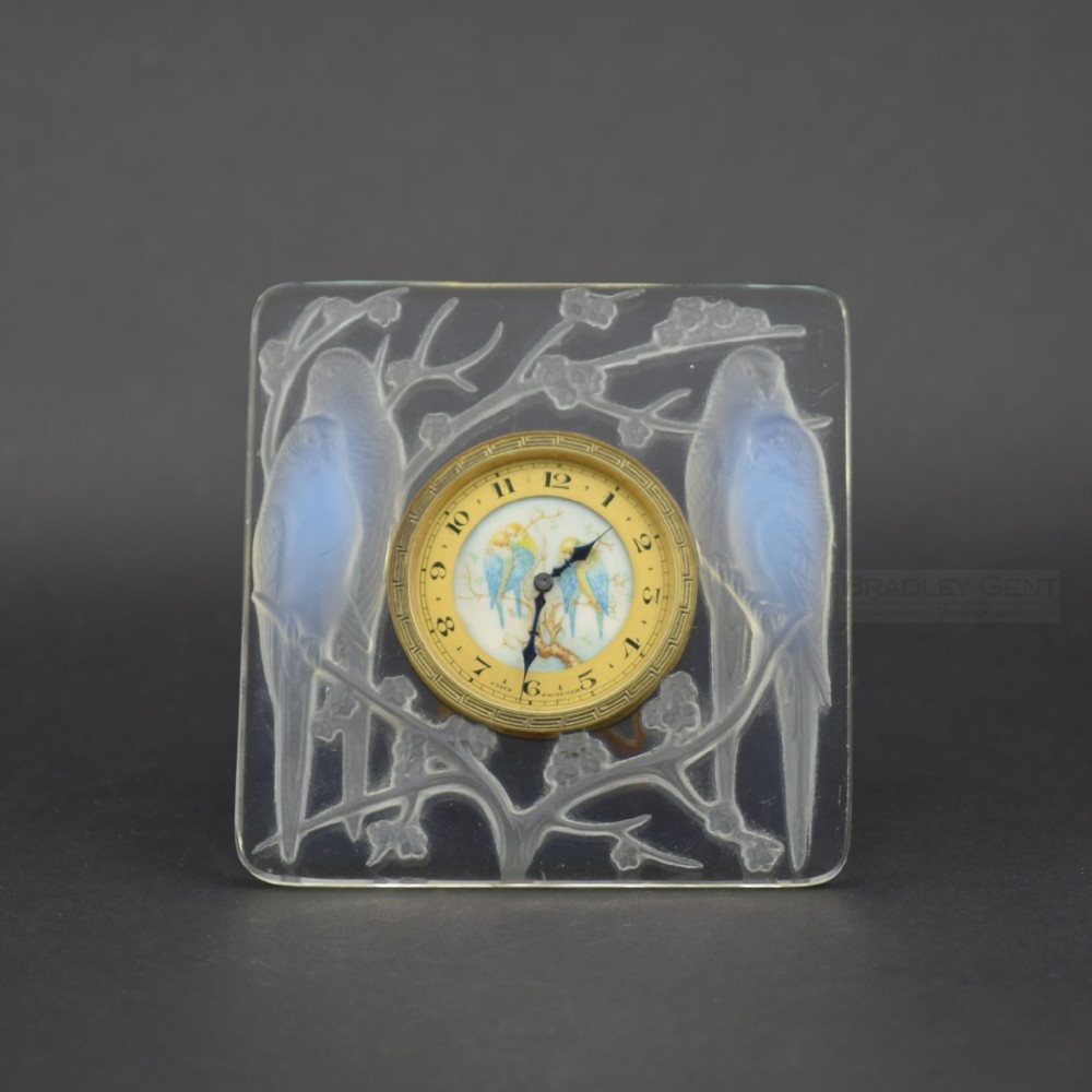 Rene Lalique Inseparables clock with hand painted dial C1926
