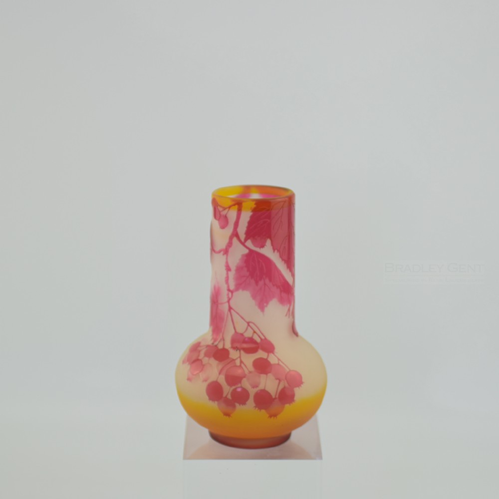 Emile Galle fire polished cameo glass red currants vase C1904