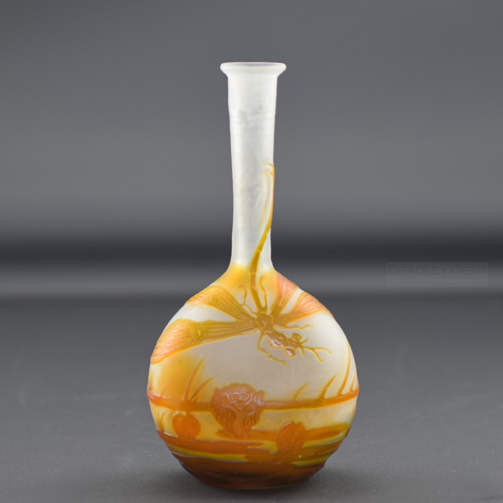 Rare Galle Dragonfly cameo glass vase C1900