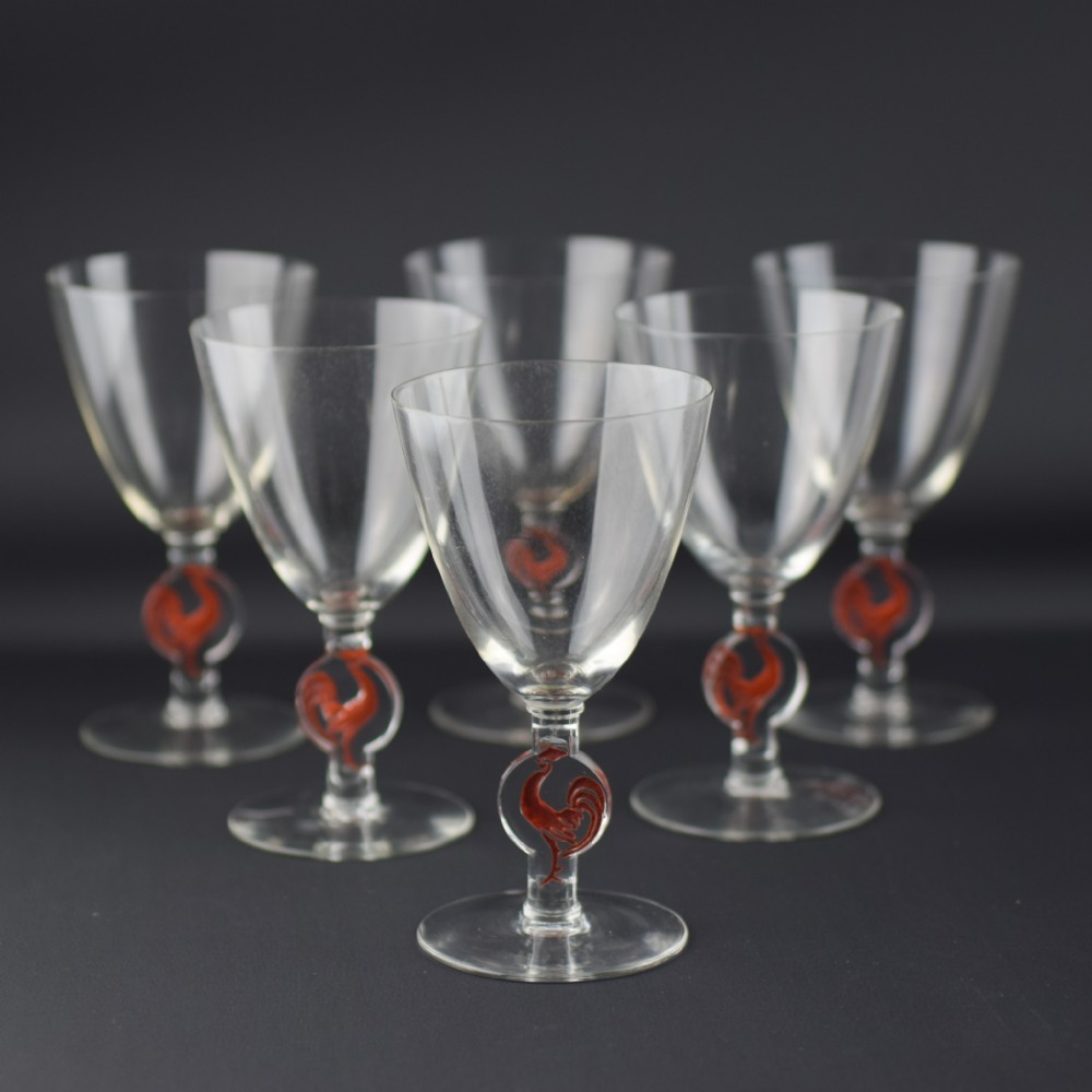 Rene Lalique Cristina Rooster Cocktail glasses Set of 6 C1925