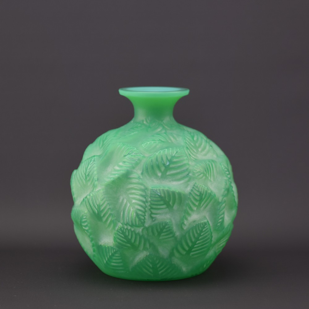 Rene Lalique Jade Green Ormeaux Vase C1926