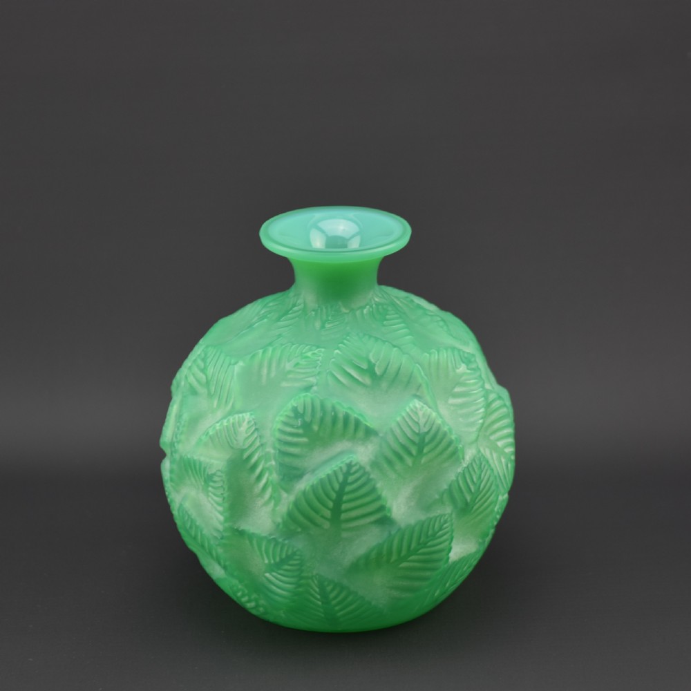 Rene Lalique Jade Green Ormeaux Vase C1926 View II