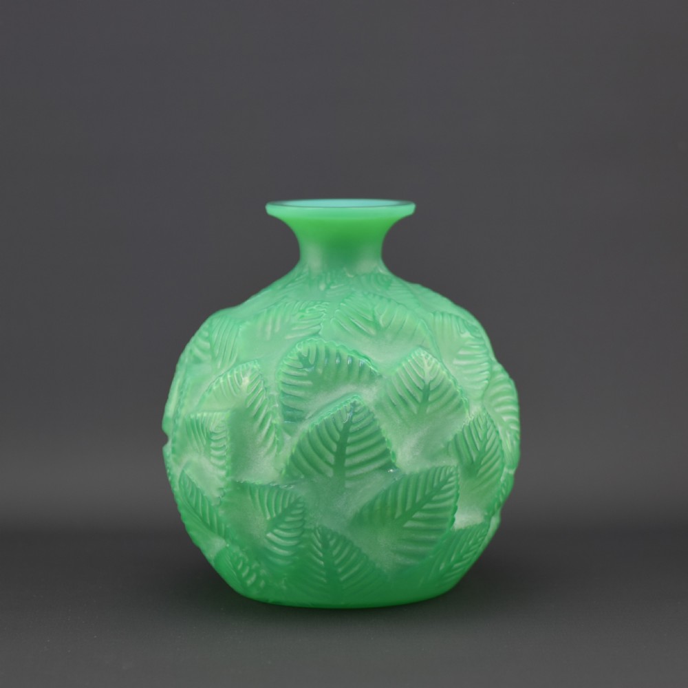 Rene Lalique Jade Green Ormeaux Vase C1926 View III