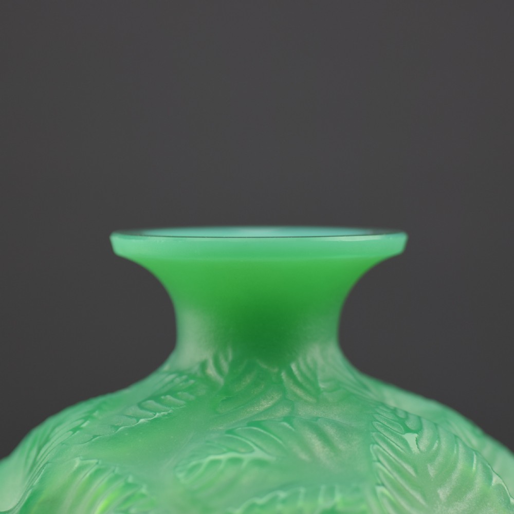 Rene Lalique Jade Green Ormeaux Vase C1926 View V