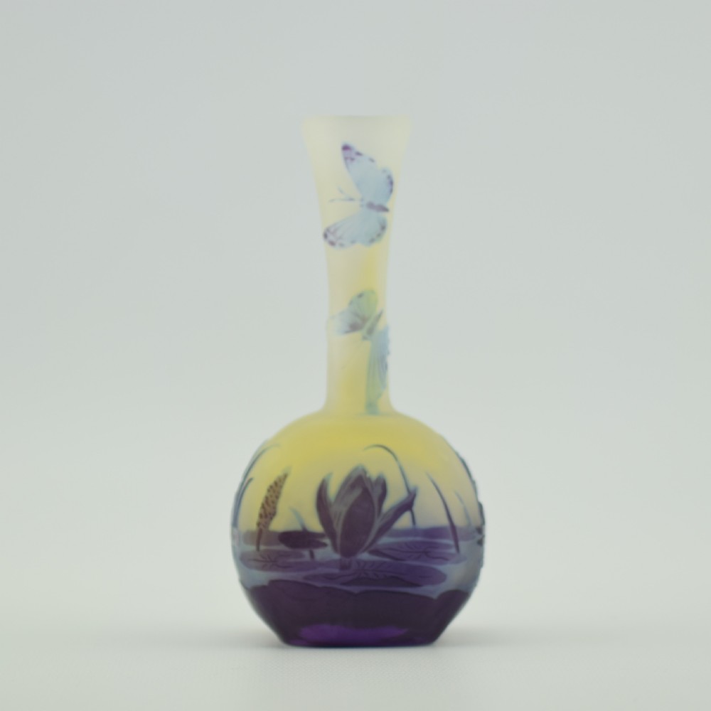 Rare Galle cameo glass aquatic butterfly vase C1900