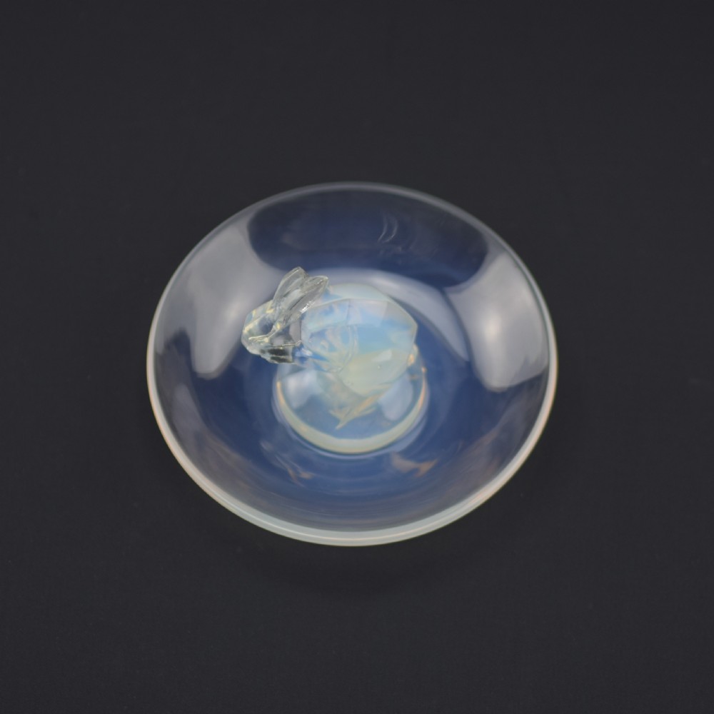 Rene Lalique opalescent Rabbit ashtray C1925 View V