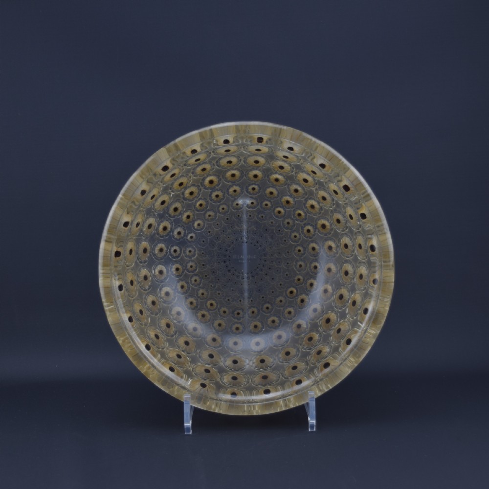 RENE LALIQUE NEMOURS BOWL SEPIA STAINED WITH BLACK ENAMEL View III