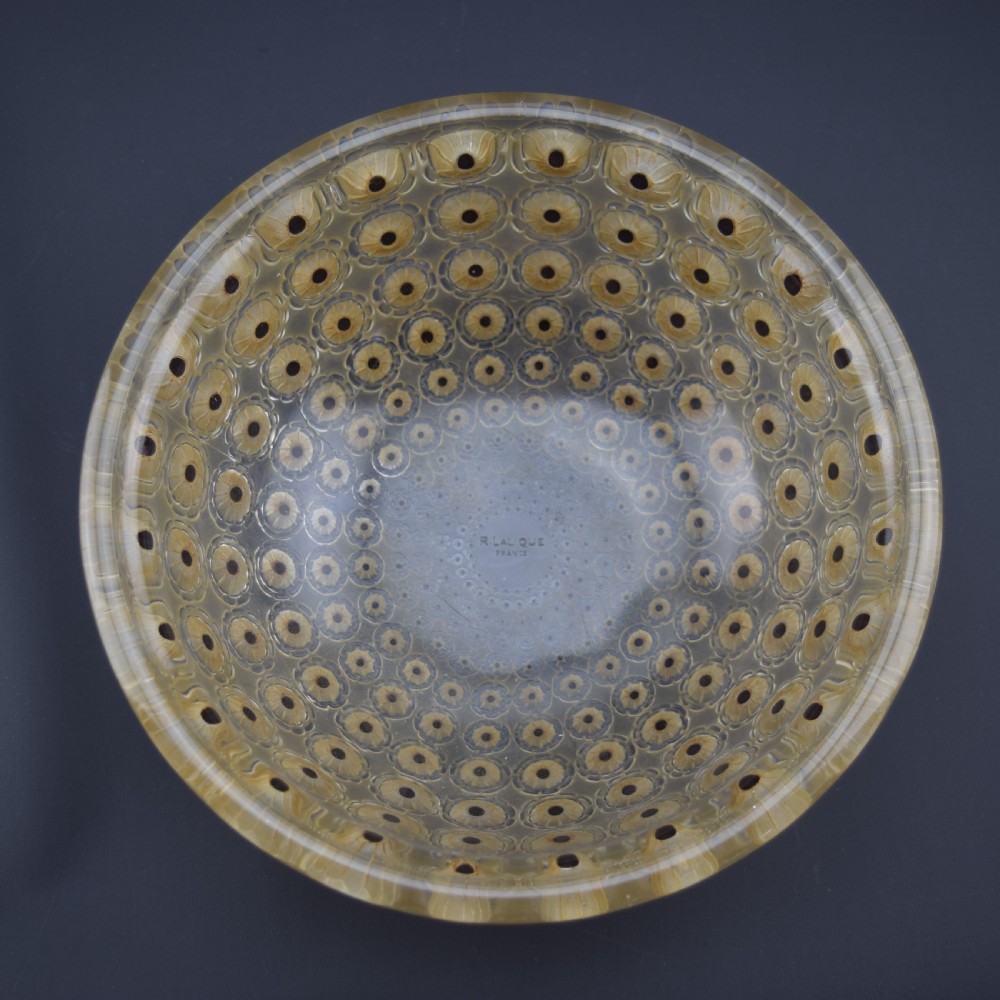 RENE LALIQUE NEMOURS BOWL SEPIA STAINED WITH BLACK ENAMEL View VI
