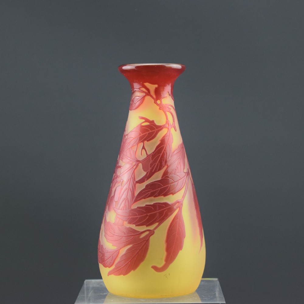 GALLE LEAF & BERRY CAMEO GLASS VASE C1900 View V