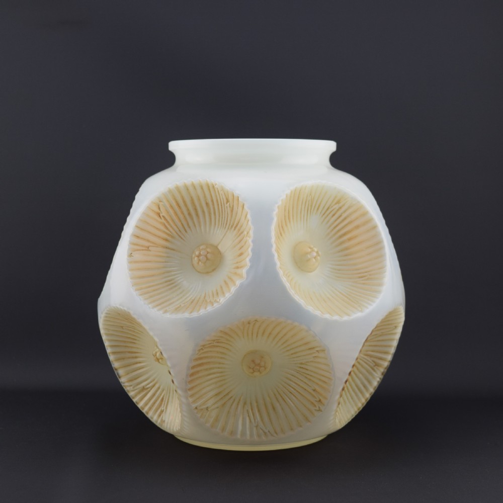 Rare Rene Lalique cased opalescent and sepia stained Picardie vase C1927