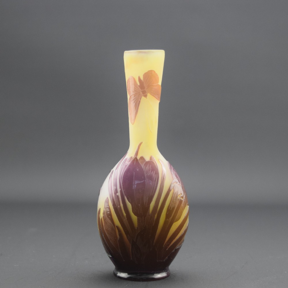 Rare Galle Cameo glass vase Crocus & butterfly C1910