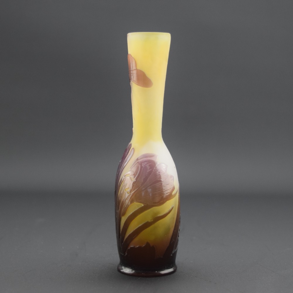 Rare Galle Cameo glass vase Crocus & butterfly C1910 View II