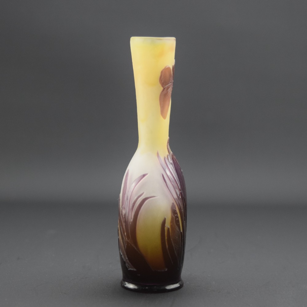 Rare Galle Cameo glass vase Crocus & butterfly C1910 View IV