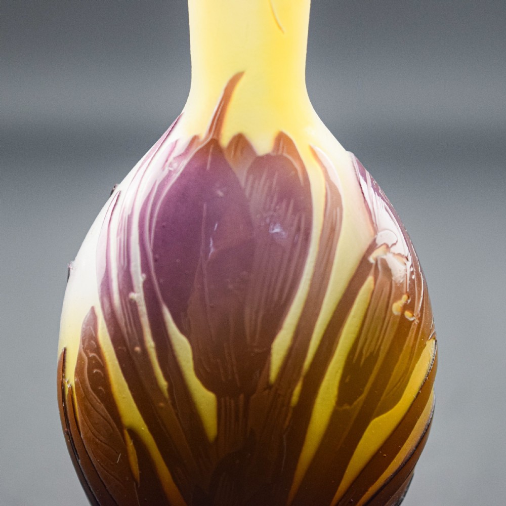 Rare Galle Cameo glass vase Crocus & butterfly C1910 View VI