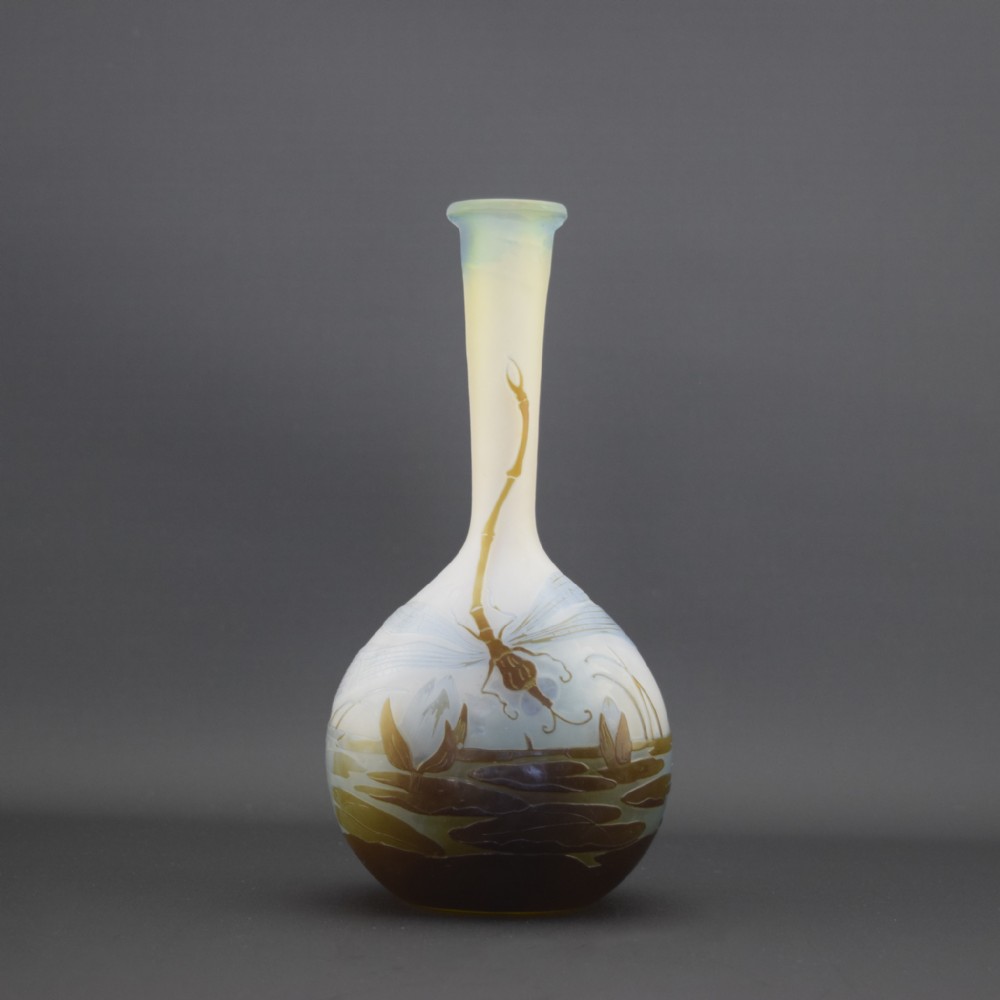 Galle cameo glass aquatic dragonfly vase C1910