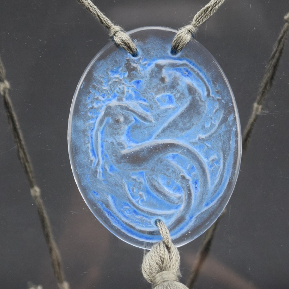 Rene Lalique blue stained Sirene pendant C1919