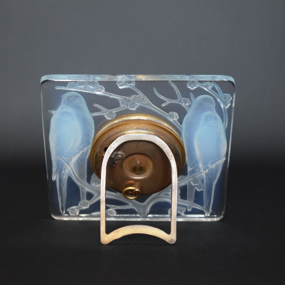 Iconic Rene Lalique opalescent Inseparables clock with painted dial C1926 View III