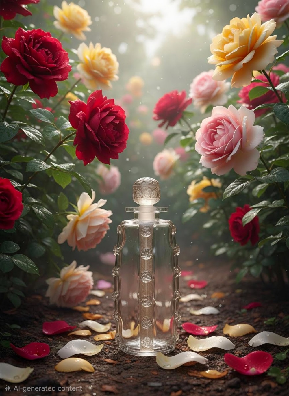 An Art Deco clear moulded glass perfume bottle featuring sepia-stained relief side accents and a spherical stopper with leaf motifs. View VIII
