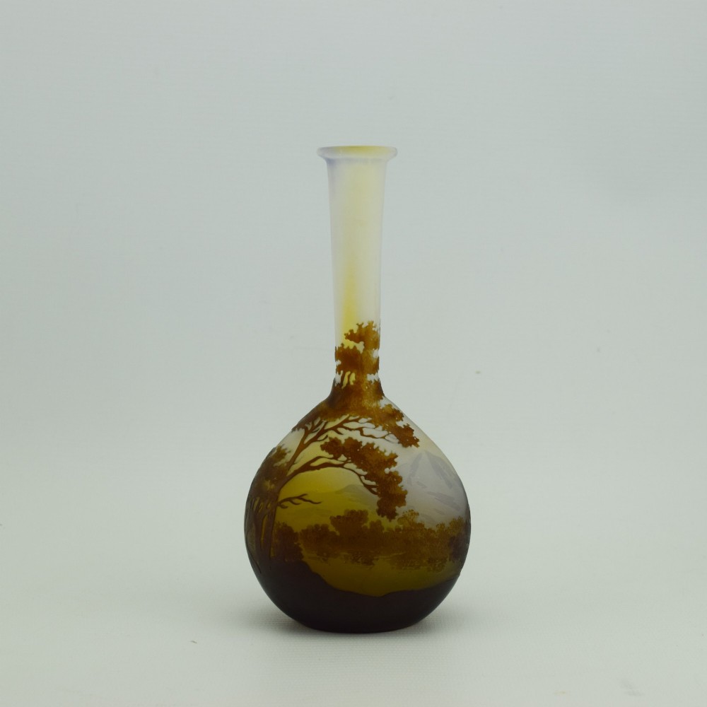 Emile Galle cameo glass Landscape banjo vase c1910