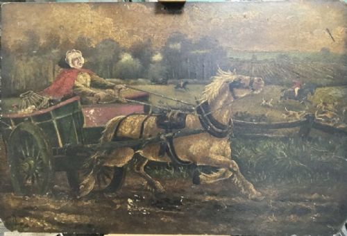 Oil Painting of a Chicken Seller