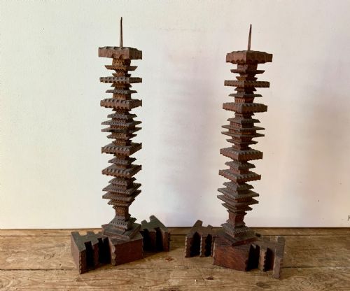 Tramp Art Pricket Candlesticks