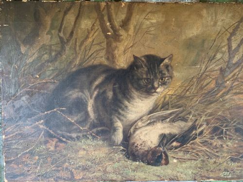 Oil Painting of a Cat and Its Prey