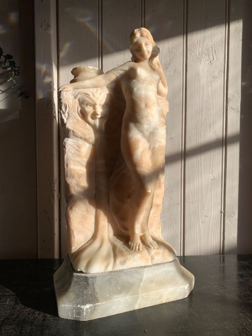 Art Nouveau Alabaster Standing Figure by a Fountain