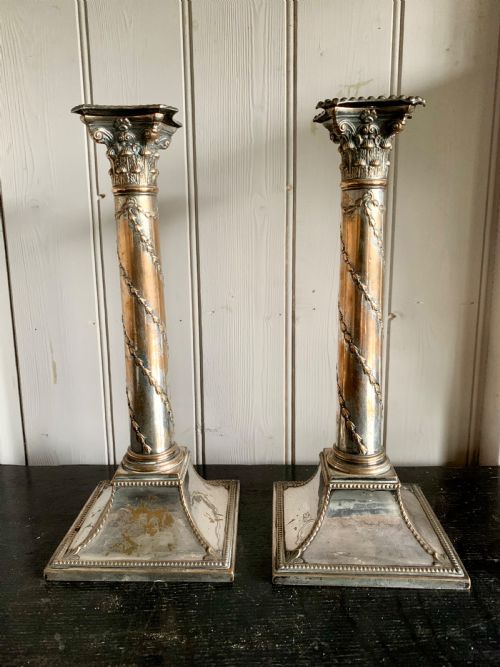 Old Sheffield Corinthian Candlesticks