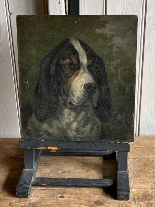 French 19th Century Portrait of a Dog on Panel