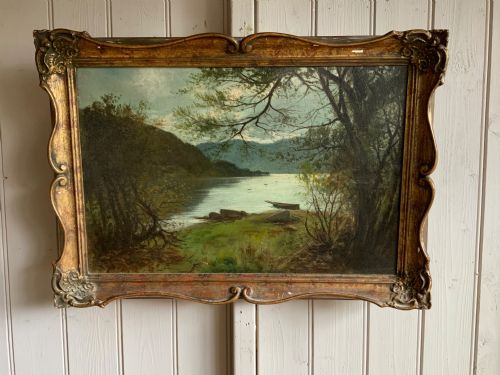 English Riverscape Oil on Canvas