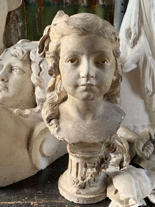 French 19thc Plaster Bust of Young Girl