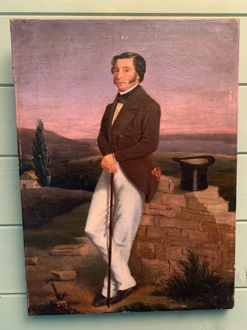 19th century oil on canvas of gentleman with top hat - CATEGORY: ANTIQUE ART - DATED 1850