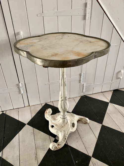 Rare French Art Nouveau Period Quatrefoil Marble Top Café Table
