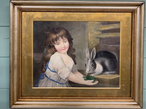 Charming Victorian Watercolour of a Little Girl and Her Rabbit