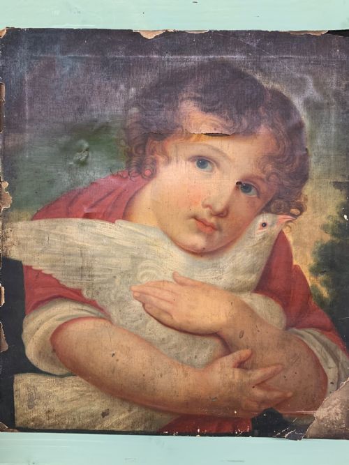 Boy with Dove - 18thc French Oil Painting