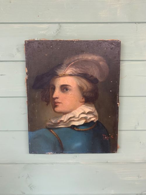 Man with Plumed Hat - Oil on Canvas - French School