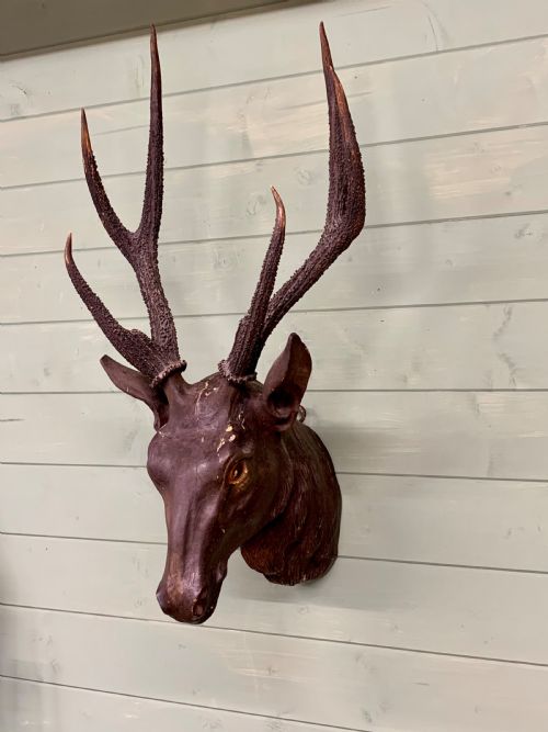 19th C Carved Stag Head Mount