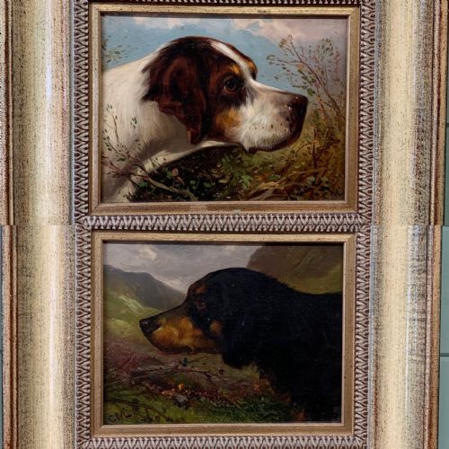 A Fine 19thc Pair of Oil Portraits of Dogs