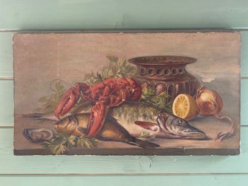 Piscatorial Still Life Oil Painting With Lobster
